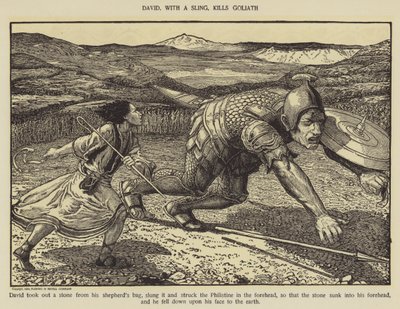 David s prakem zabíjí Goliáše od Louis John Rhead