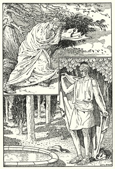Severní vítr a slunce (litografie) od Louis John Rhead