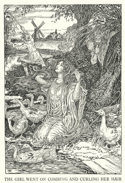 Dívka si česala a kulmovala vlasy (litho) od Louis John Rhead