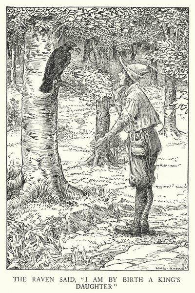 Havran řekl: „Jsem od narození králova dcera“ (litho) od Louis John Rhead