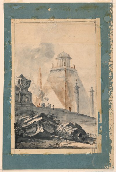 Architectural Fantasy: Kruhový chrám na zkrácené pyramidě od Louis-Joseph Le Lorrain