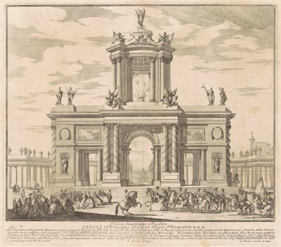 Seconda Macchina pro Čínu z roku 1745: Triumfální oblouk pro návrat krále Karla Bourbonského do Neapole od Louis-Joseph Le Lorrain