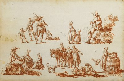 Studie postav a zvířat, od Francois Louis Joseph Watteau