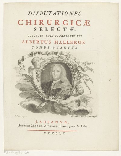 Portrét van Albrecht von Haller Albert Haller (titul na objektu) Titulní stránka: Albrecht von Haller, Vybrané chirurgické rozpravy, 1755 od Louis Joubert