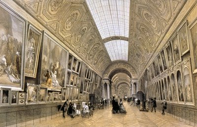 Velká galerie, muzeum Louvre, cca 1850 (kresba) od Louis Jules (after) Arnout