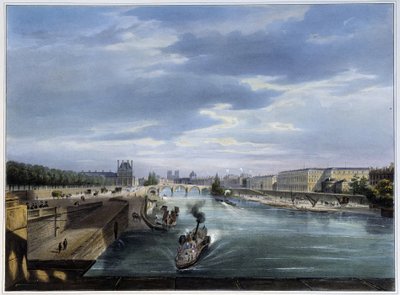 Pont du Carrousel et bateau steam - v „“ Paris en 1837“ od Arnouta od Louis Jules Arnout