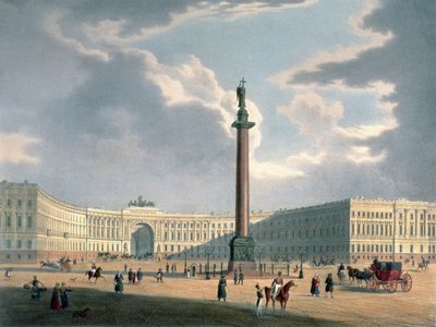 Alexandrův sloup a velitelství armády v Petrohradě, tisk Lemercier, Paříž, 40. léta 19. století od Louis Jules Arnout