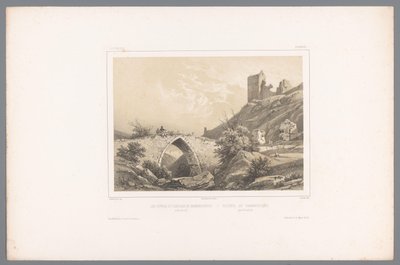 Pohled na zříceninu hradu Hammershus Les ruines du Château de Hammershuus / Ruiner af Hammershuus (název na objektu) Tváře ve Skandinávii (název série) Vues du Nord. Danemarck (název série) od Louis Julien Jacottet