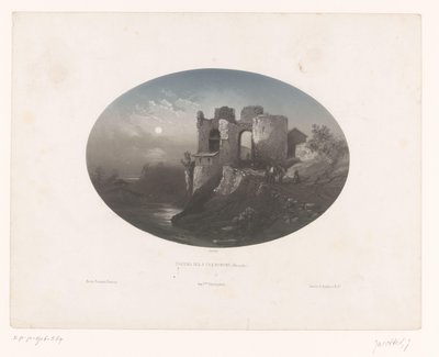 Pohled na zříceninu hradu Four Heemskinderen Château des 4 fils Aymond (Gironde) (název na objektu) od Louis Julien Jacottet