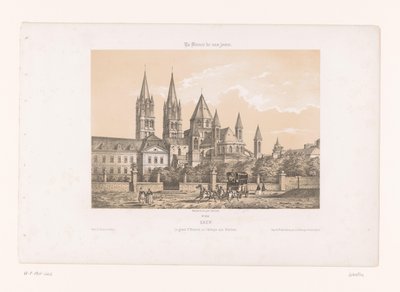 Zicht op de Abbaye aux Hommes se setkal s de Saint-Étienne Church te Caen Caen. Velký Et. Etienne nebo opatství lidí (název na předmětu) Hedendaags Frankrijk (název série) Francie v současnosti (název série na objektu) od Louis Le Breton
