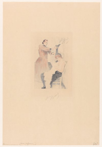 Cancan tanečnice sedí na židli při cvičení flexibility Brisement assis (avec professeur) (titul na objektu) od Louis Legrand (signed by artist)
