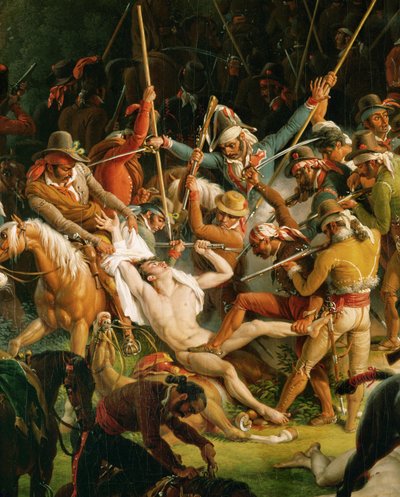 Španělský odboj: Španělští partyzáni útočí na konvoj ze dvora Josefa Bonaparta u Salinas (olej na plátně) od Louis Lejeune