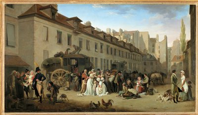 Příjezd dostavníku na nádvoří Messageries v ulici Notre-Dame-des-Victoires v Paříži ... od Louis Leopold Boilly