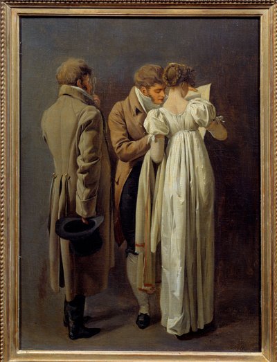 Milovníci tisku Mladí lidé vetus v módě prvního císařství uvažují o tisku. Obraz Louis Leopold Boilly (1761-1845) 1810. Ne 0,32x0,24 m od Louis Leopold Boilly