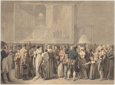 Veřejnost v salonu Louvre, prohlížení obrazu "Sacre" od Louis Leopold Boilly