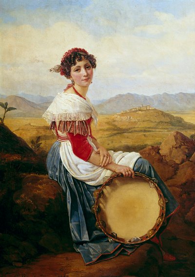 Portrét rolníka z římského venkova Mladý italský hudebník držící tamburínu. Obraz Louis Leopold Robert (1794-1835) 1824 Rozm. 0,46 x 0,37 m. od Louis Leopold Robert