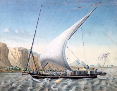 „Loď na Nilu, Ibrim, Nubia“, 1827-1829 od Louis M. A. Linant de Bellefonds,