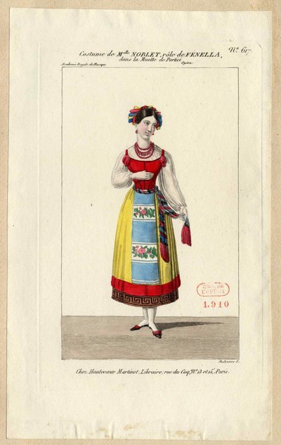 Slečna Noblet jako Fenella. Návrh kostýmů pro operu La muette de Portici, 1828. od Louis Maleuvre