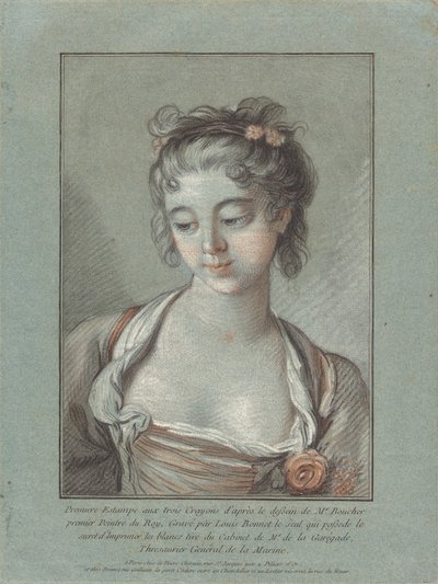 Busta mladé ženy při pohledu dolů od Louis Marin Bonnet after François Boucher