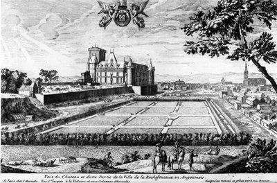 Chateau de la Rochefoucauld v Liancourtu; rytina Louis Menier - Family Archives. od Louis Meunier