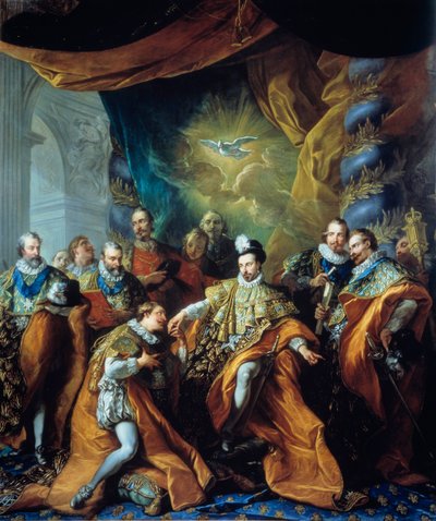 Instituce Řádu Ducha svatého (Řád Ducha svatého) od Jindřicha III. Obraz Louis Michel van Loo (1707-1771). 18. století. Paříž, Musee de la Legion d