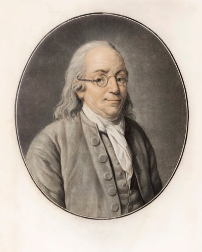 Benjamin Franklin. Portrét (rytina) od Louis Michel van (after) Loo