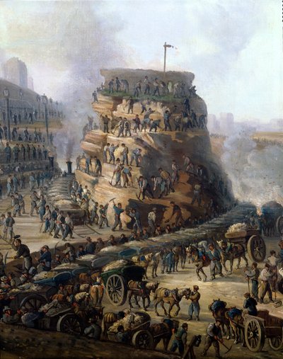 Císař Napoleon III (1808-1973) a císařovna Evženie (1829-1920) při návštěvě srovnaného se zemí kopce Chaillot, 1867 (detail) od Louis Moullin
