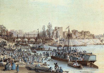Doprava Loď naložená cestující přijíždějící do doku. Kresba Louis de Lespinasse (1734-1808) 1782. Paříž, Musee Carnavalet od Louis-Nicolas de Lespinasse