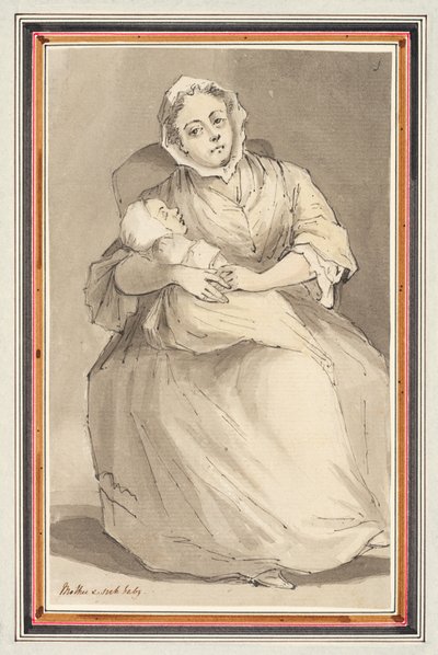 Sedící žena a dítě (tužka, pero, inkoust a akvarel na papíře) od Louis Philippe Boitard