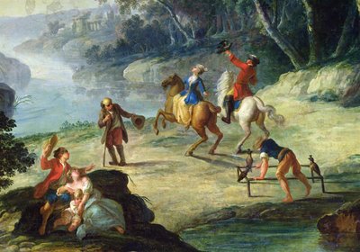Lov se sokoly, detail jezdce a sokolníka olej na plátně od Louis Philippe Crepin