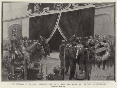 Pohřeb M. Zoly, nesoucí rakev z domu v Rue de Bruxelles od Louis Remy Sabattier