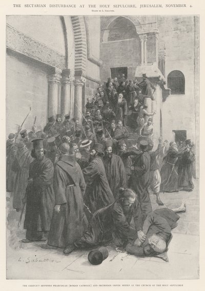 Sektářské nepokoje u Božího hrobu, Jeruzalém, 4. listopadu od Louis Remy Sabattier
