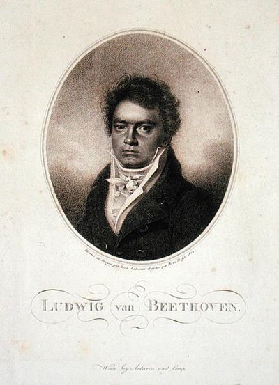 Ludwig van Beethoven (1770-1827), rytina Blasius Hofel (1792-1963) 1814 (mezzotinta) od Louis Rene (after) Letronne