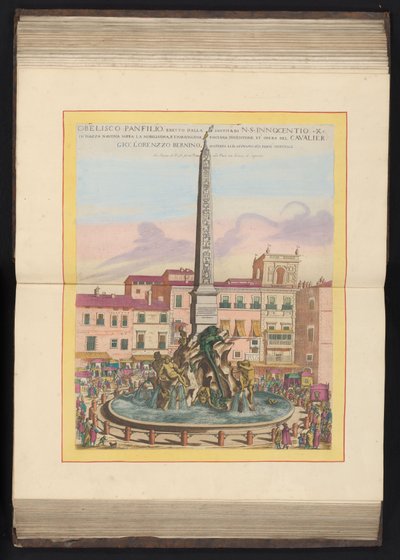Vierstromenfontein te Rome Panfilio obelisk, vztyčený ze svatosti N. S. Innocentio X (...) (titul na předmětu) od Louis Rouhier