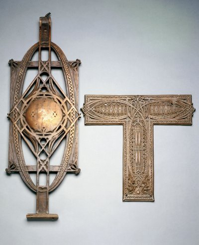 Poměděný litinový schodišťový sloupek a poměděný kovový dekorativní panel, cca 1894 (poměděná litina, poměděný kov) od Louis Sullivan