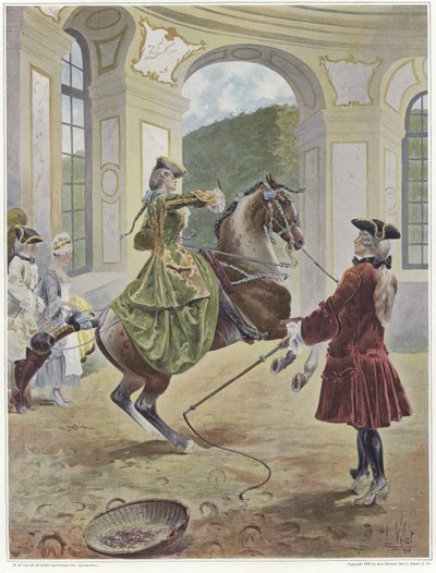 Žena na koni, který se vzpíná před mužem, který drží bič od Louis Vallet