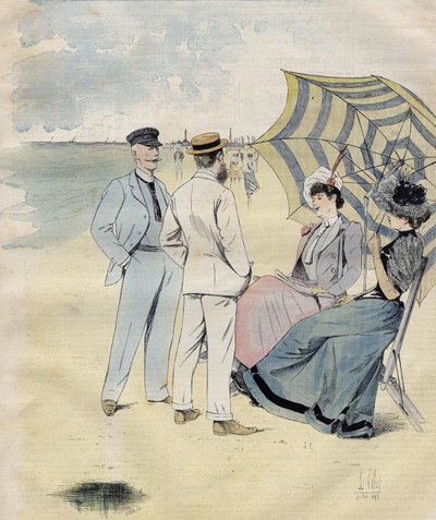 Mořské koupele: na pláži. od L. Vallet Watercolor. 1892. od Louis Vallet