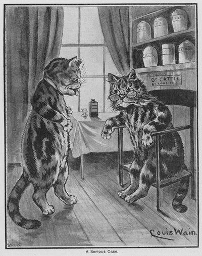 Vážný případ (rytina) od Louis Wain