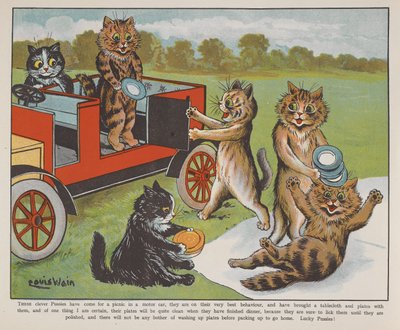 Kočky se připravují na piknik. od Louis Wain