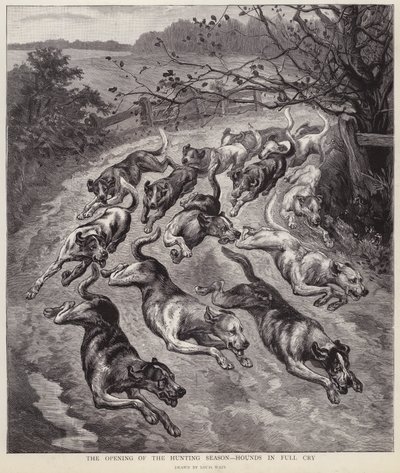 Psi v plném pláči na začátku lovecké sezóny (litho) od Louis Wain
