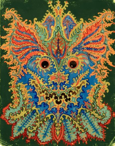 Kaleidoskop kočky: kočičí vzor na zelené od Louis Wain