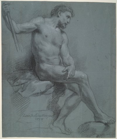 Sedící mužský akt v profilu od Louis de Boullogne the Younger