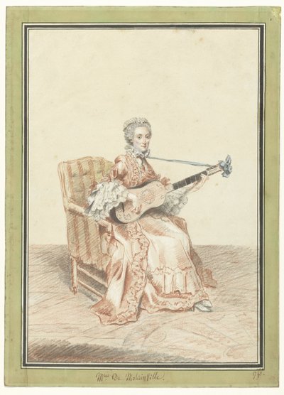 Portrét madame de montainville hrající na kytaru od Louis de Carmontelle