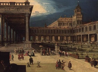 Zahrady a nádvoří renesančního paláce (panel) od Louis de Caullery