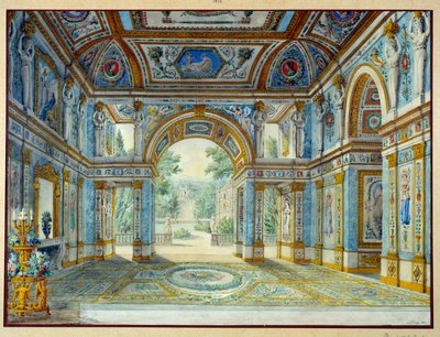 Portico paláce, který se otevírá do parku. Rytina Louis De Saint Ange (1780-1831) od Louis de Saint-Ange Desmaisons
