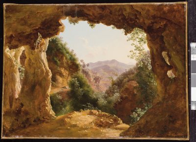 Jeskyně ve skalnaté krajině (olej na papíře připevněné na plátně) od Louise Josephine Sarazin de Belmont