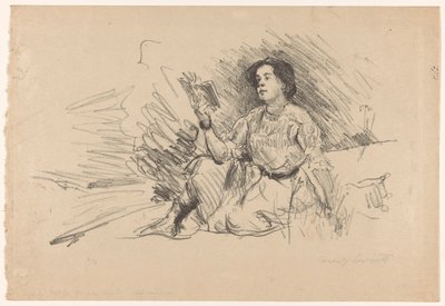 Dívka čte, sedí na podlaze Lesendes Madchen od Lovis Corinth (signed by artist)
