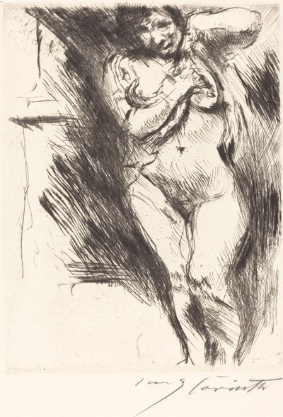 Akt se svlékající se žena v košili, 1921. od Lovis Corinth