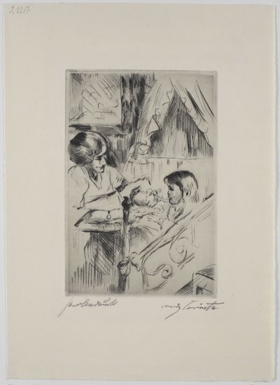 Dítě v posteli a matka od Lovis Corinth