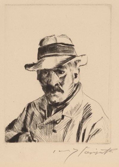 Autoportrét ve slaměném klobouku, délka poprsí, 1913. od Lovis Corinth